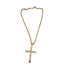 Costume Jewelry Gold Cross Box Chain Rhinestones
